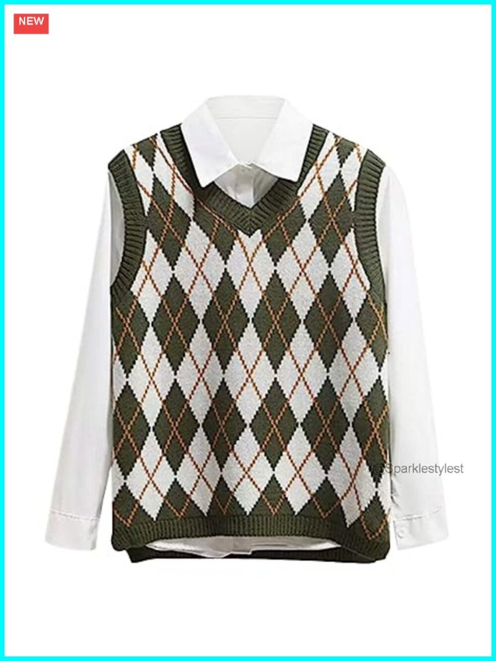 Argyle Sweater Vest Sleeveless V Neck Crop Knit Tank Acrylic
